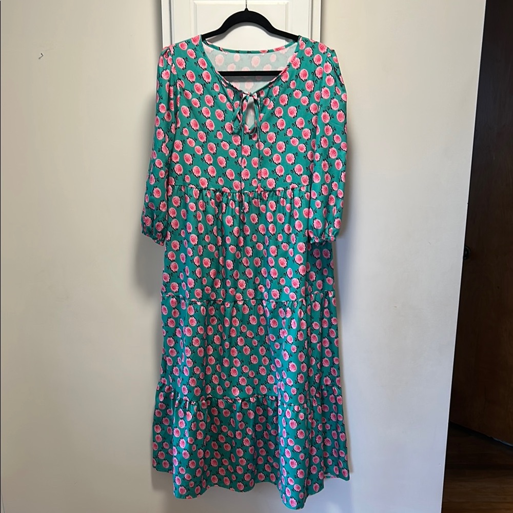 Floral Green and Pink Maxi Dress